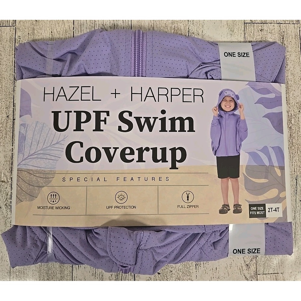 HAZEL + HARPER Swim Coverup Purple Hippo Full Zipper One Size 2T-4T UPF NEW